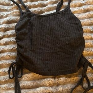 Black Textured Tank Top with Side Ties
